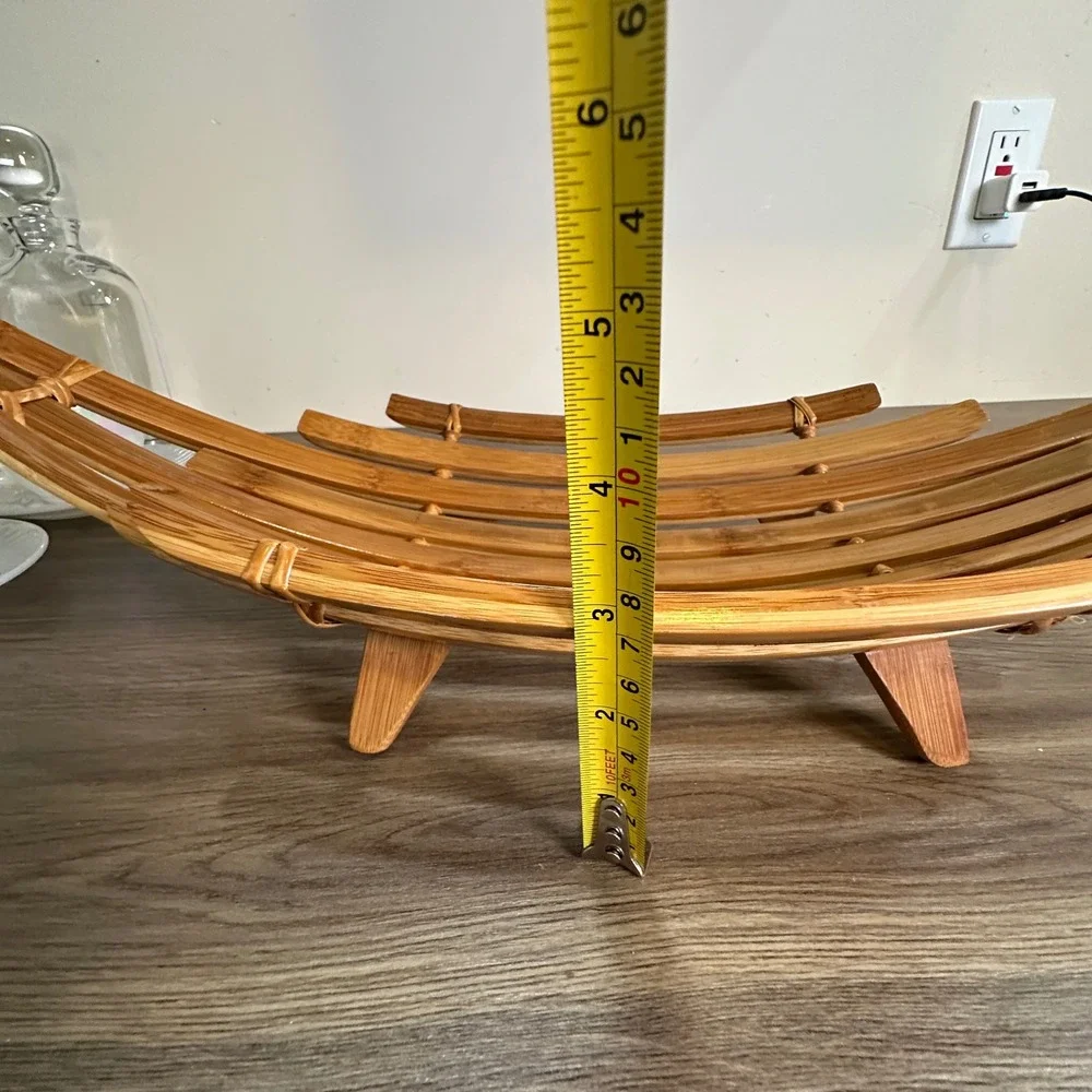 Handmade Bamboo Fruit Basket Boat Bowl Natural Wood Slatted Centerpiece 19.5in